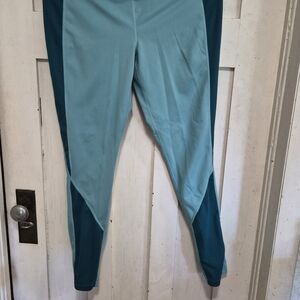 EUC 32 Degrees Cool Teal & Aqua Colorblock Leggings – Size Large